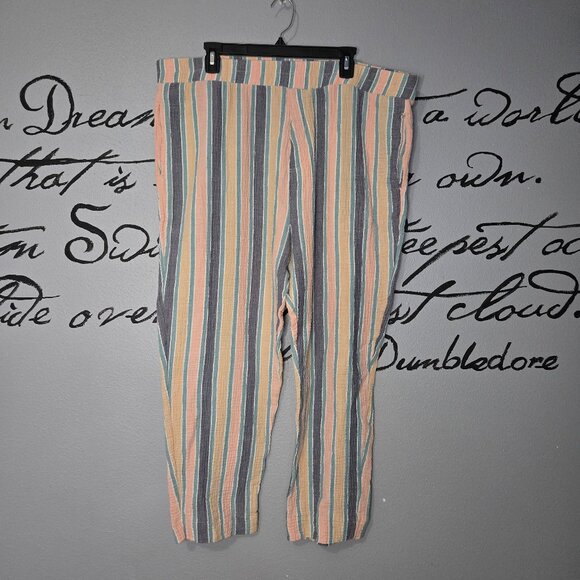 Angels Forever Young Crinkle Comfy Cotton Striped Plus Size Pants, 2X - Picture 1 of 6